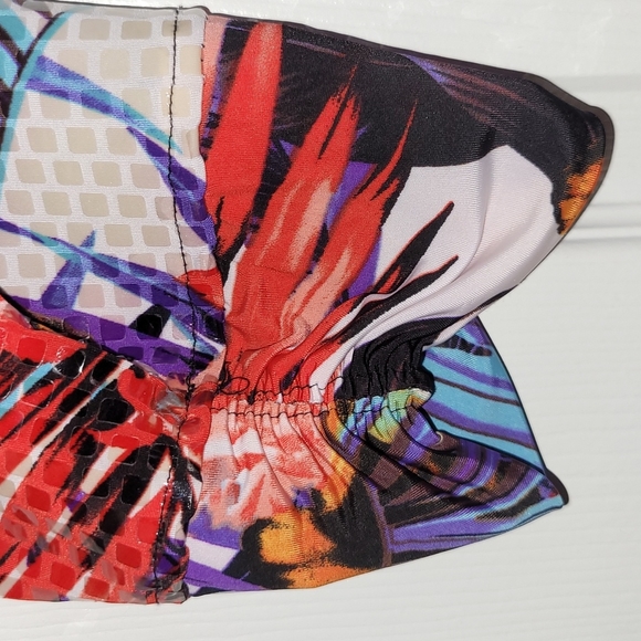 LINEER Jacket XL Multi Color Tropical Print with Shine Rouching Detail - Picture 7 of 9